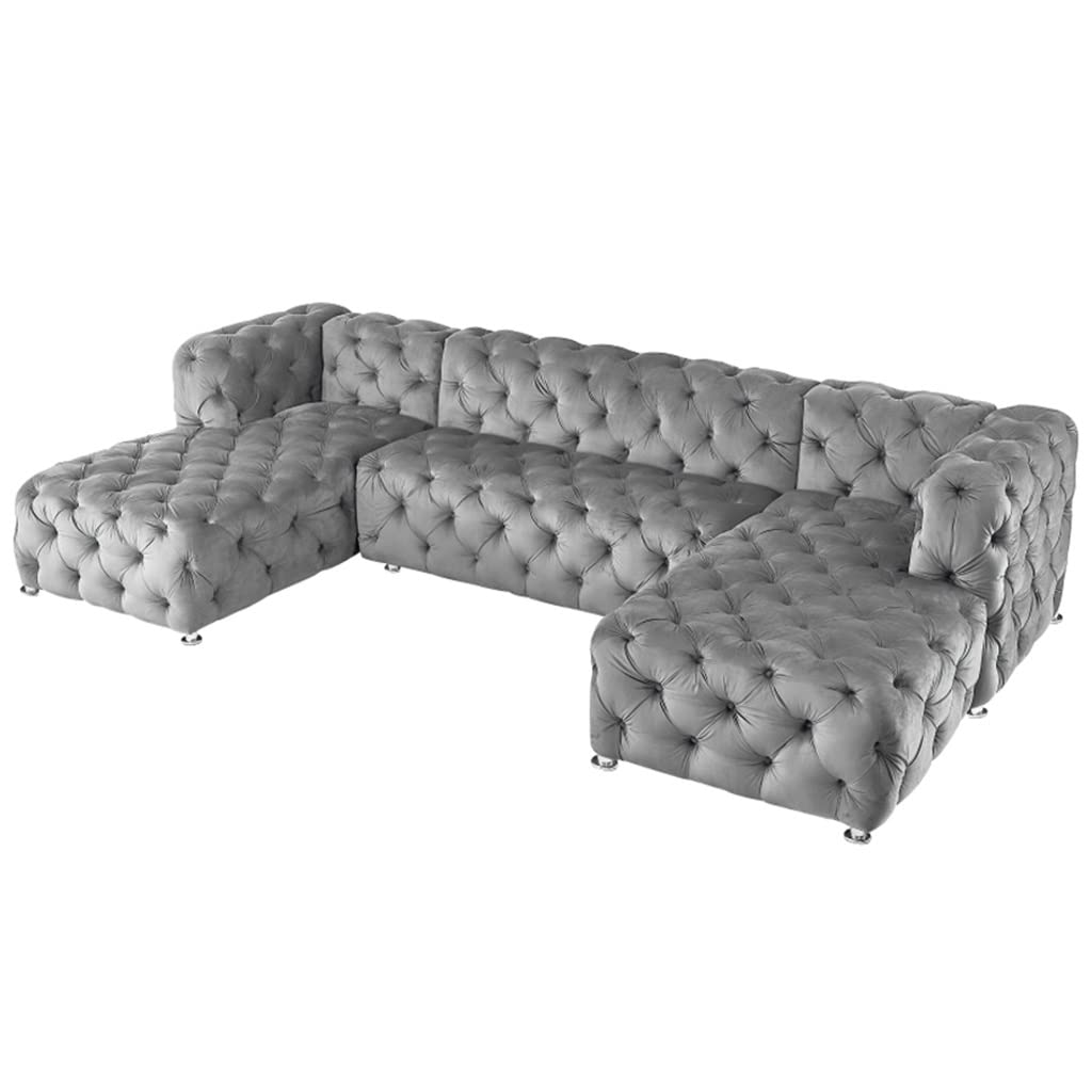 DUYHBAWRS U-Shaped Modular Sofa Grey Velvet Fabric Living Room Furniture