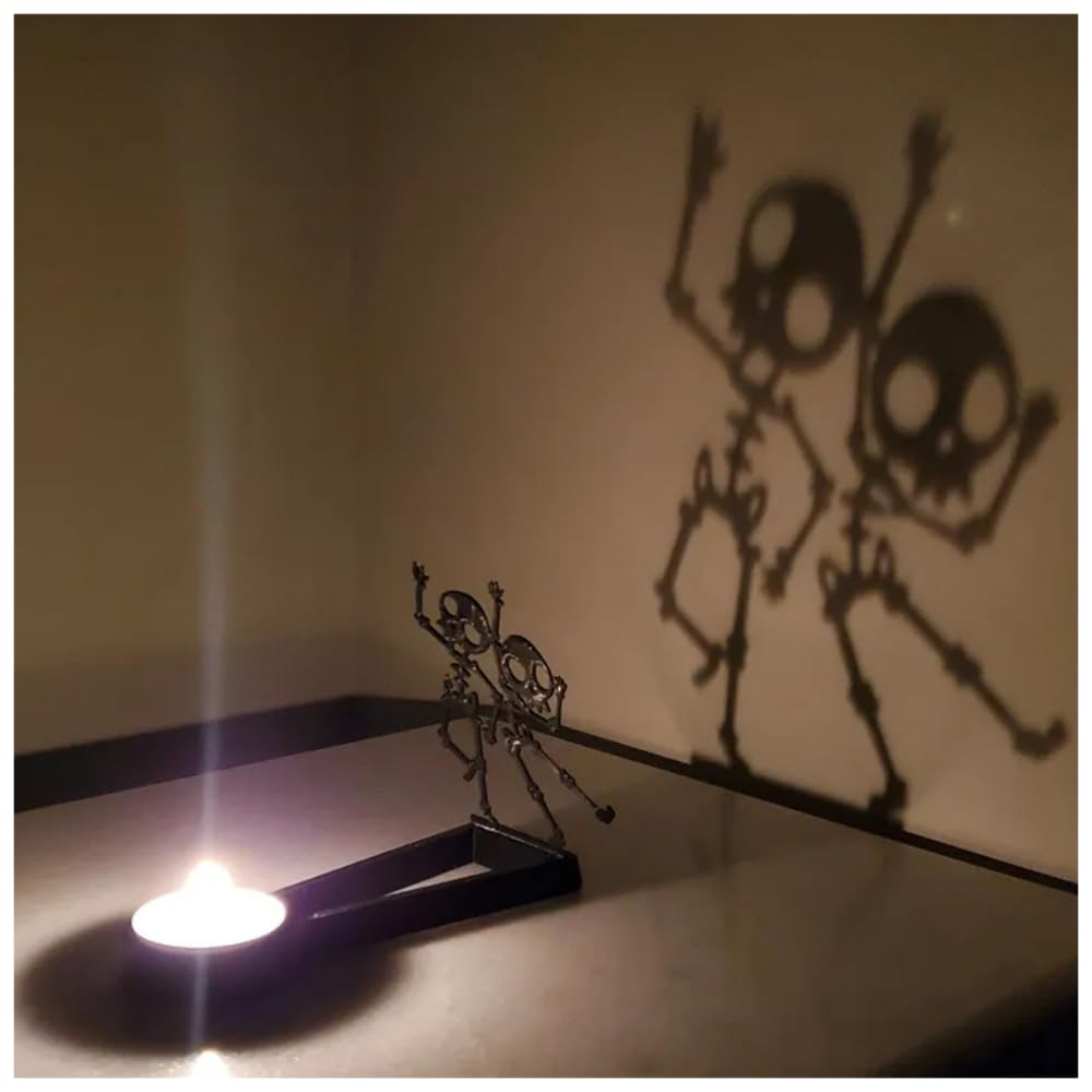 vrsquer Halloween Funny Shadow Stand Candle Holder Table Décor Candle Jars with Witch Skeleton Bat Monster Wolf Cat Pumpkin Table Centerpieces 1pc (color6)