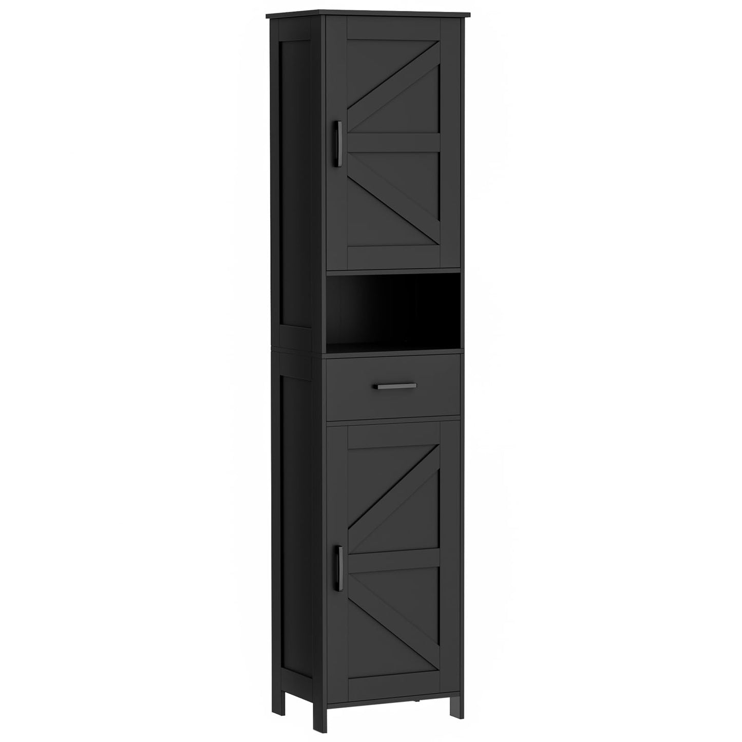 Homhedy 67" H Tall Bathroom Storage Cabinet with 2 Barn Doors and 1 Drawer, Narrow Storage Unit, Adjustable Shelves, Floor Cabinet for Bathroom, Living Room, Entryway, Kitchen, Black, (15.7" W)