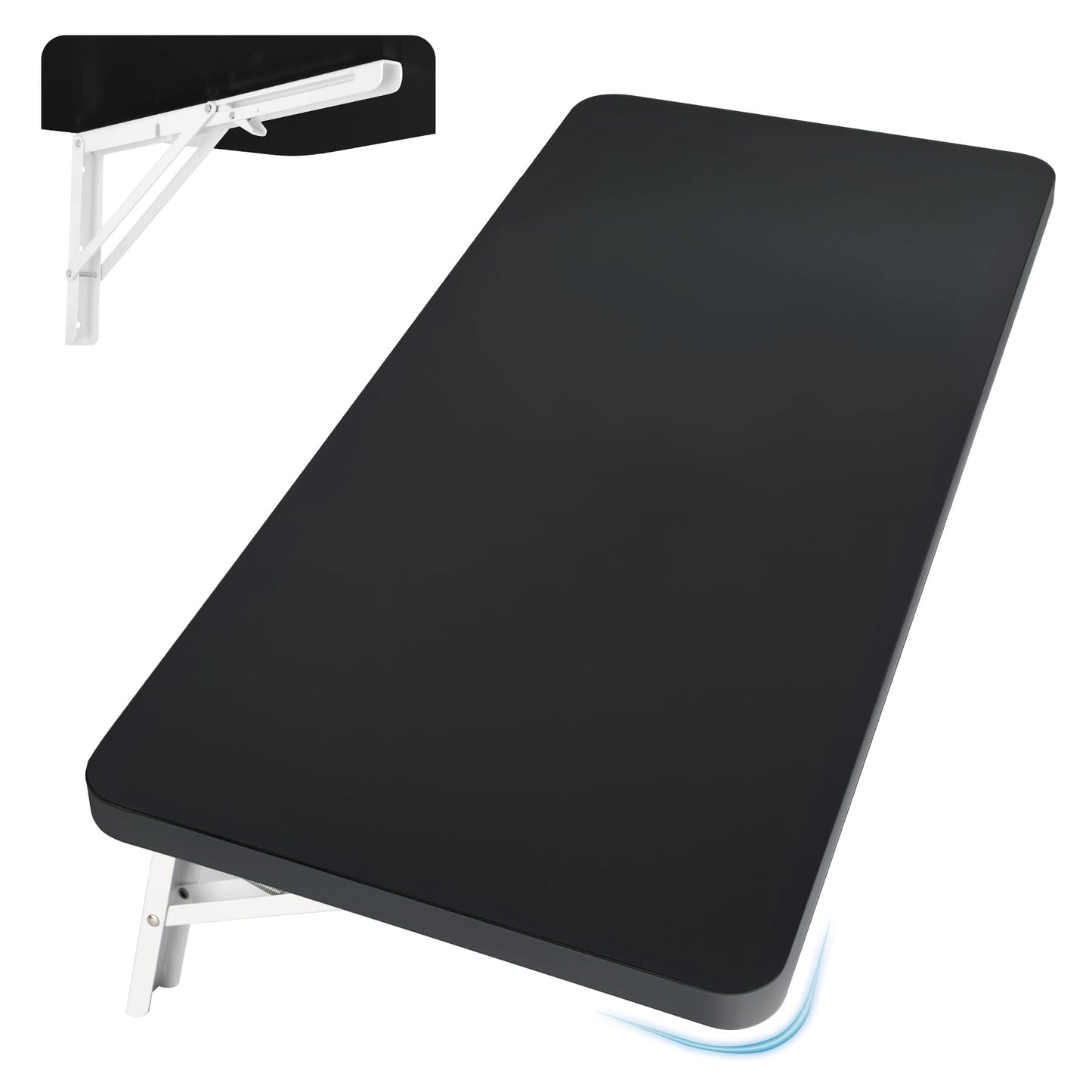 Neoaider Upgrade Wall Mounted Folding Table 31.5”L x 15.7”W, Laundry Folding Table with Heavy Duty Metal Collapsible Shelf Brackets, Wall Mounted Desk Fold Down for Small Spaces, Black