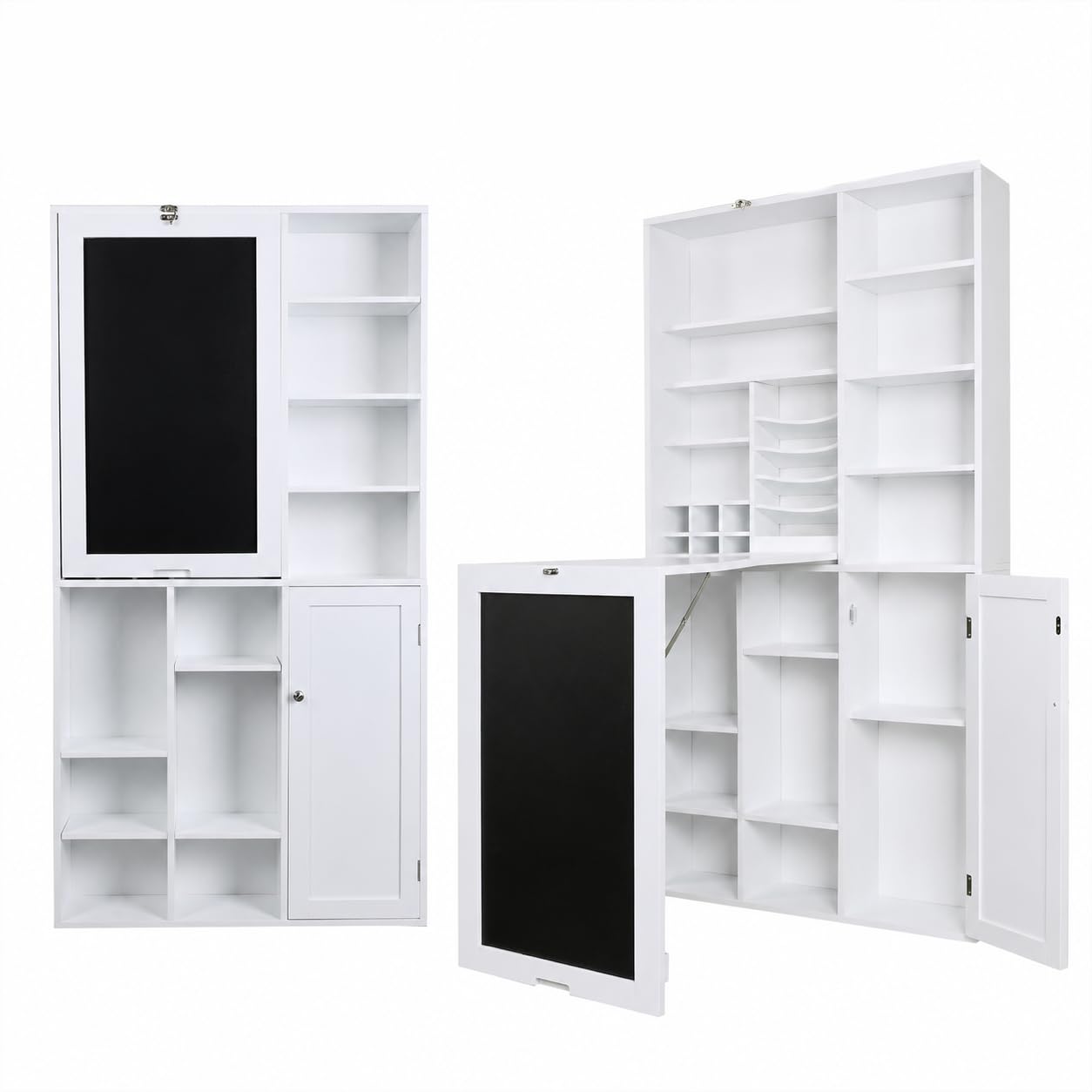 Utopia Alley Fold Down Wall Desk with Storage Shelves – Space Saving Murphy Desk Cabinet for Home Office, Craft Room, Apartment & Small Spaces, White