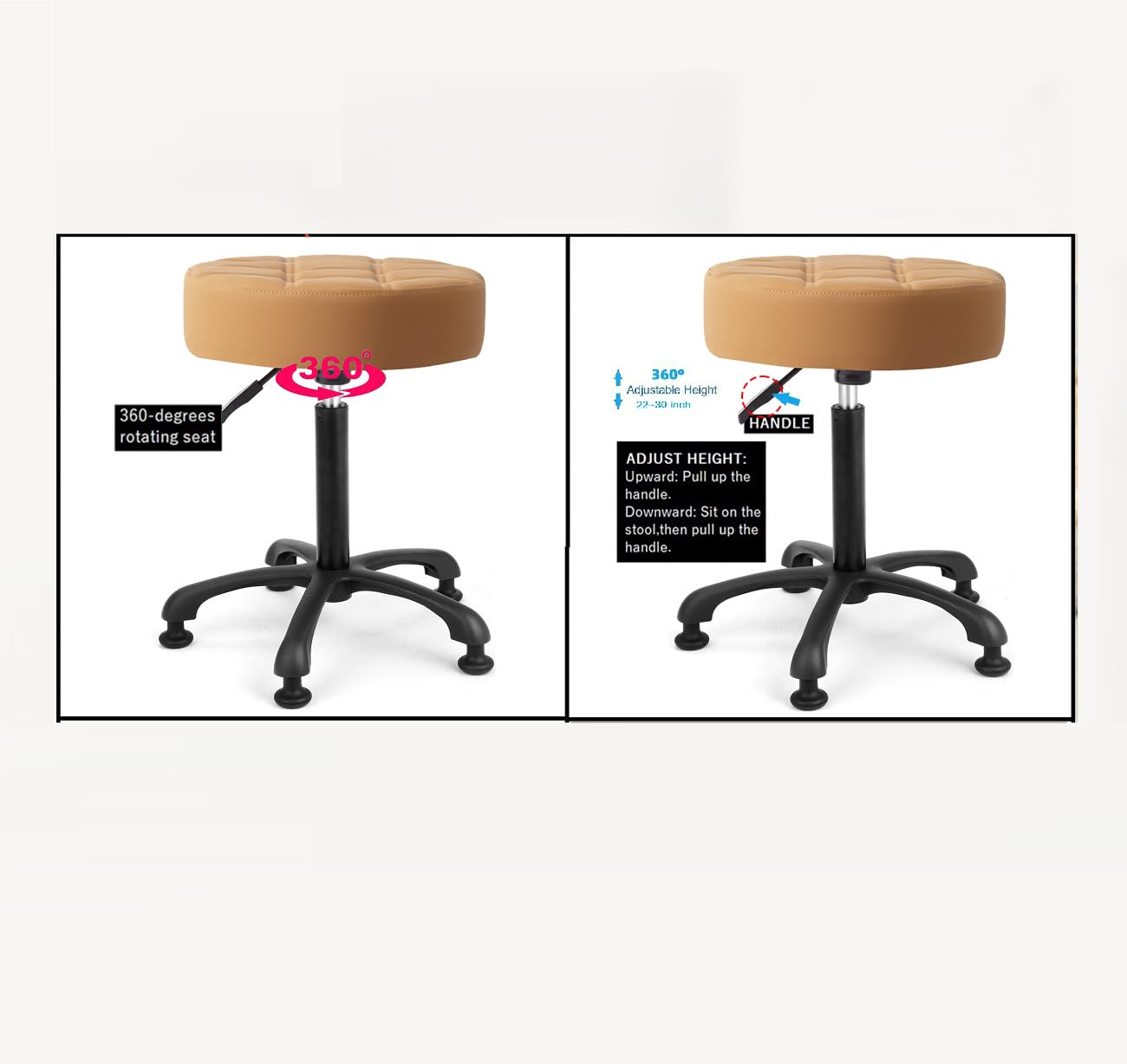 McDooFly Height Adjustable Heavy Duty Stools Salon Stool Chair with Bell Glides for Home Bar Kitchen Office Shop Tattoo Lash Tech Pedicure (Camel with Bell Glides, Height 22 to 30 in)