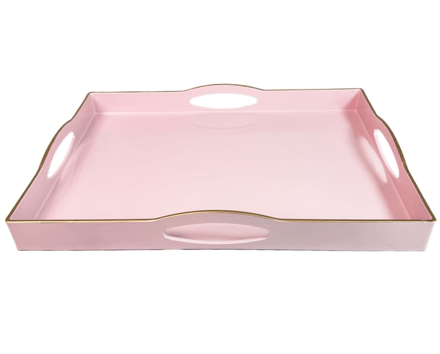 Umisriro Pink Serving Tray with 4 Handles, Plastic Decorative Tray for Coffee Table, Ottoman - Ideal for Living Room & Bathroom. 15” x 11” x 1.9”