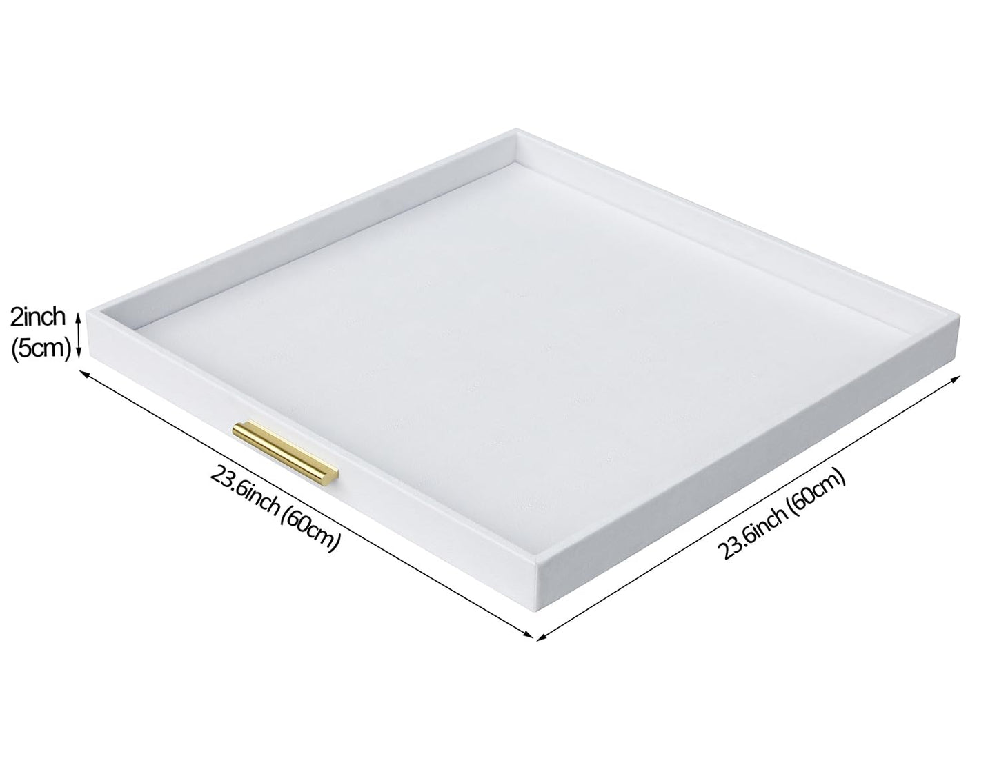 HofferRuffer Extra Large Square Serving Tray, Elegant Faux Leather Ottoman Tray with Gold Hardware Handles, Serve Tea, Coffee or Breakfast in Bed, 24 x 24 inches (White Shagreen)