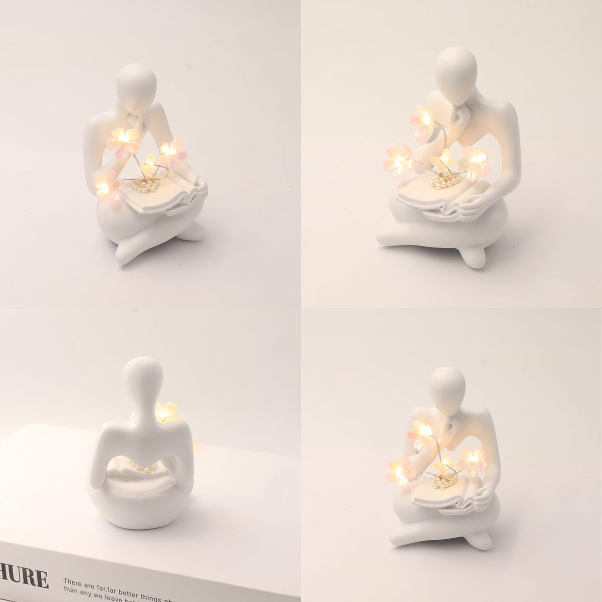 Sewinde Bookshelf Decor Thinker Statue, Battery Powered Night Light, Modern Abstract Reading Figurines Home Decoration, Living Room Office Shelf Table Desk Decor, Aesthetic Gift