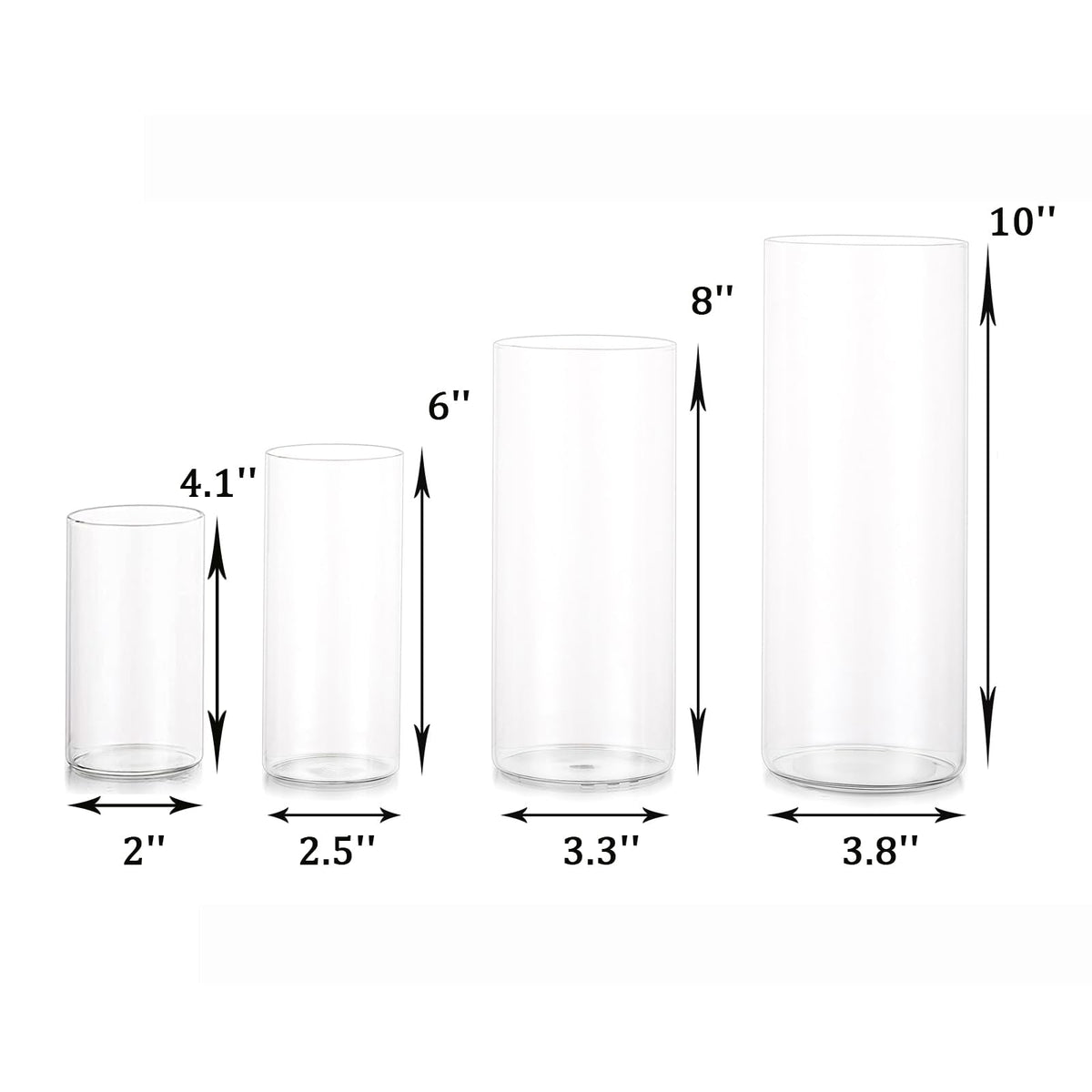 EylKoi Cylinder Vase Bulk Clear 40 Pack Cylinder Vases for Centerpieces Glass Vases for Flowers Hurricane Floating Candle Holder, Home Decor Wedding, 4''+6''+8''+10''(High)