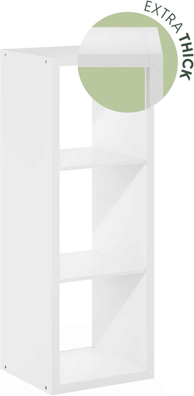 Furinno Cubicle Book Shelf, 3-Cube Bookshelf, Extra Thick Frame Horizontally &