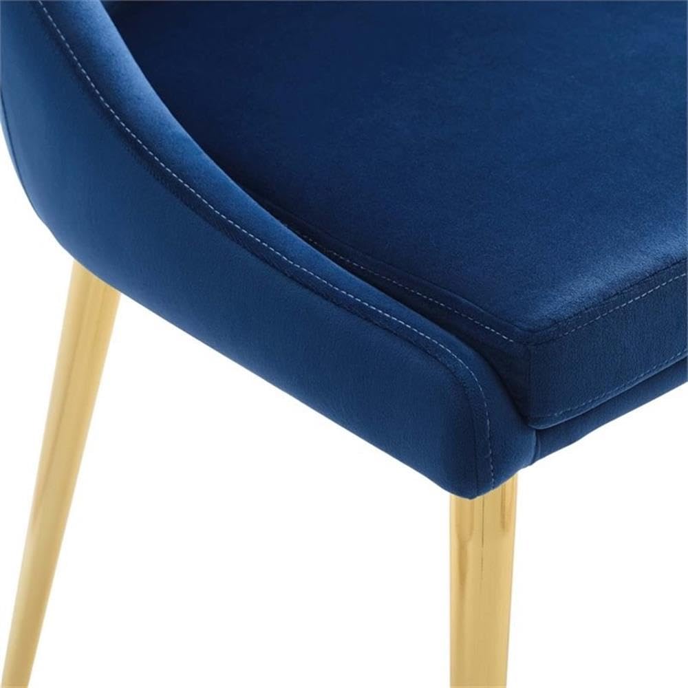 Modway Viscount Performance Velvet Dining Side Chair with Gold Stainless Steel Legs in Navy