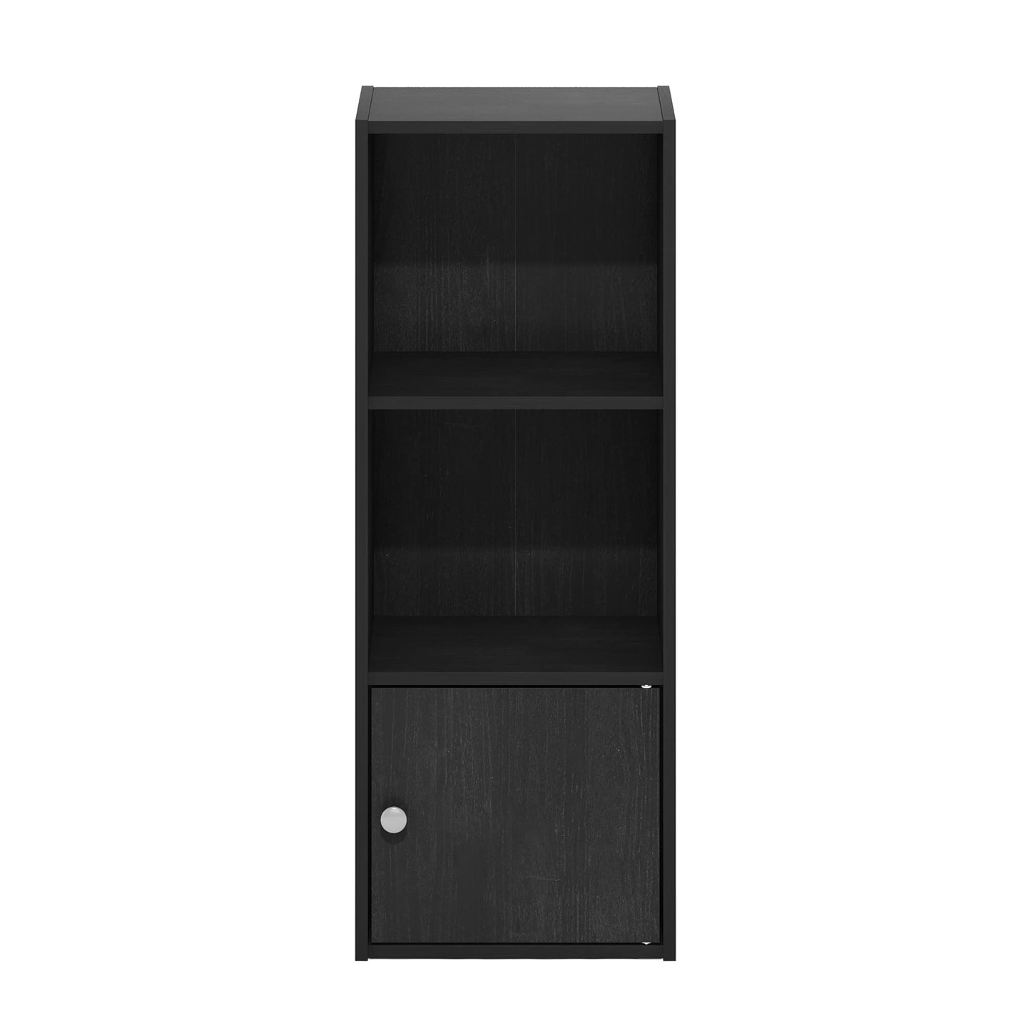 Furinno LUDER Book Shelf, 3-Tier Modern Bookshelf, Bookcase with 1 Door Storage Cabinet, 9.3 x 12 x 31.5, for Organization and Storage, for Living Room, Bedroom, Home Office, Blackwood