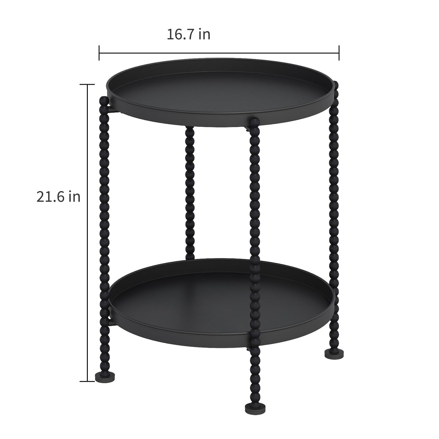 YINMIT 2 Tier End Table,Outdoor Metal Round Side Table,Waterproof Sofa Coffee Side Tables,Bedside Nightstand for Living Room, Bedroom, Office, Balcony