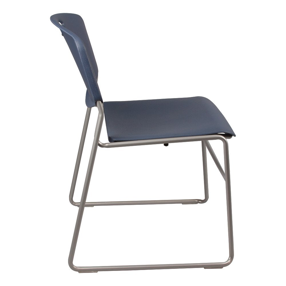 Norwood Commercial Furniture NOR-FEI1059NA-SO Heavy-Duty Plastic Stacking Chair, Navy Seat w/Silver Mist Frame (Pack of 4)