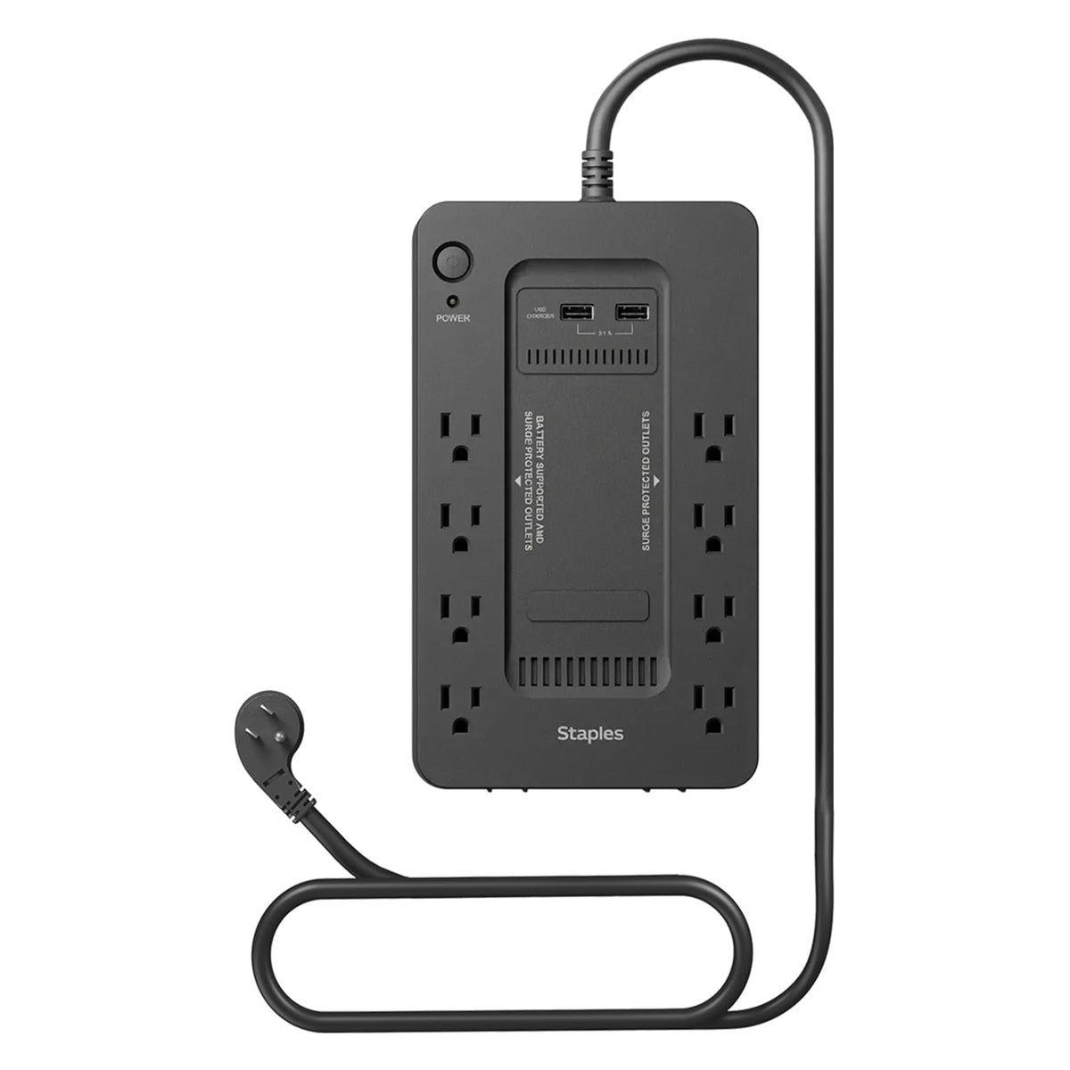Staples TECH 650VA UPS Battery Backup with 8 Outlets – Standby Power Supply & Surge Protection for Computers, Routers & Home Office Electronics, Black
