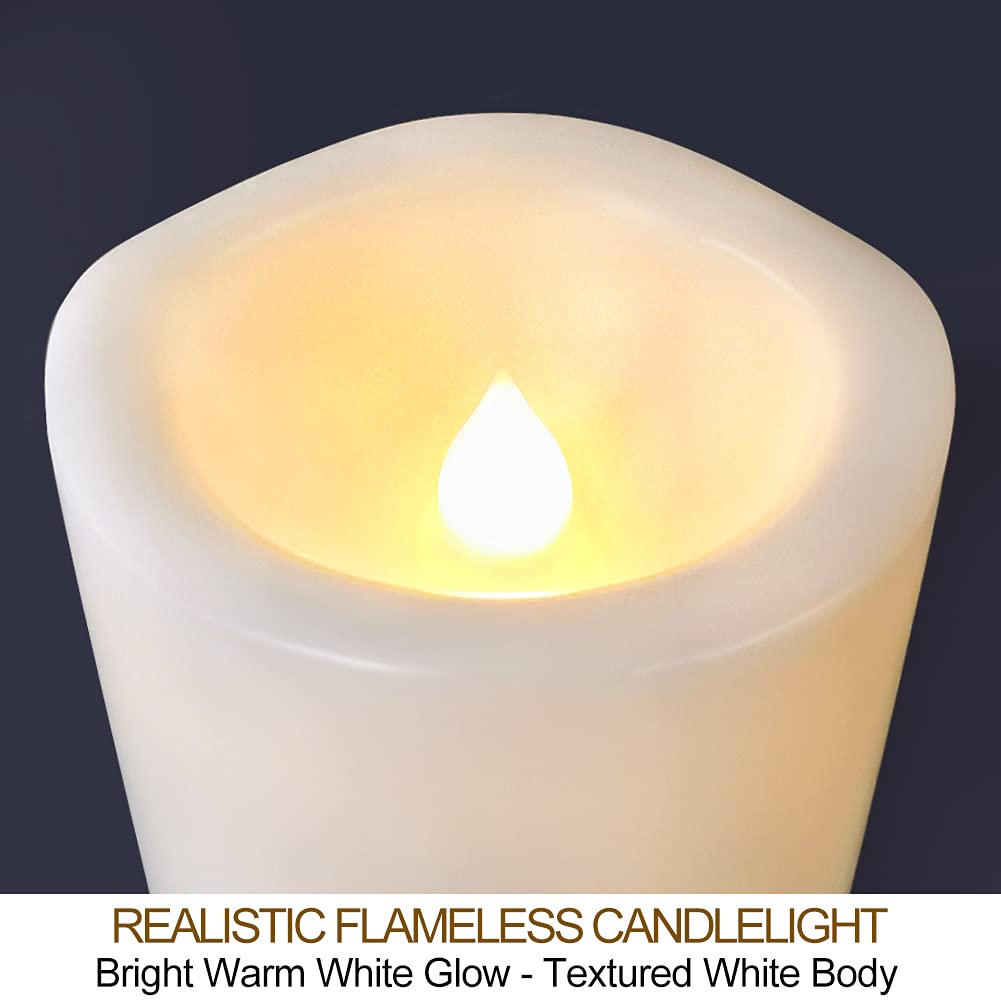 HOME MOST Pack of 2 White 3x6 LED Pillar Candles Outdoor IP65 Waterproof - Pillar Candles Battery Powered with Timer and Remote - Battery Operated Unscented Outdoor Flameless Candles Flickering
