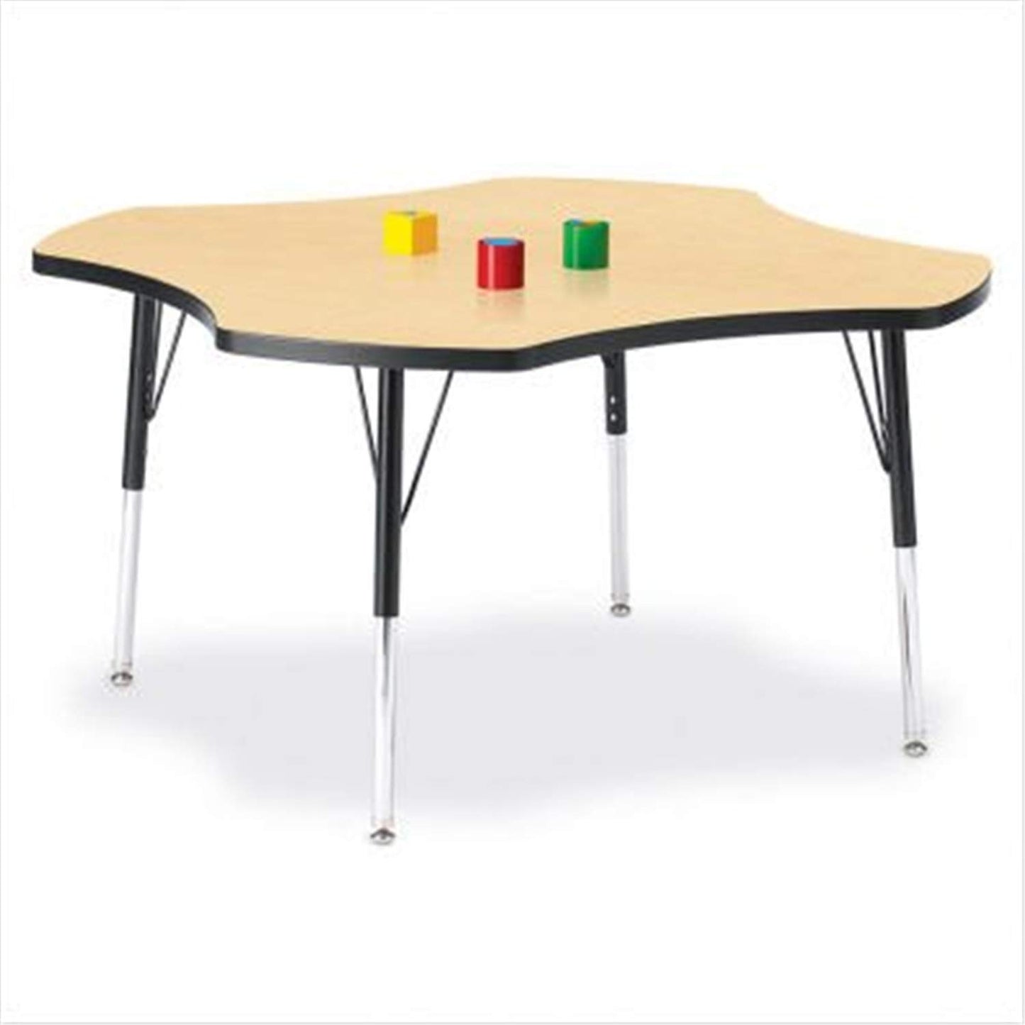 Jonti-Craft Berries 6453JCE210 Four Leaf Activity Table, E-Height (15"-24" Adjustable Height), 48" Diameter, Oak/Black/Black