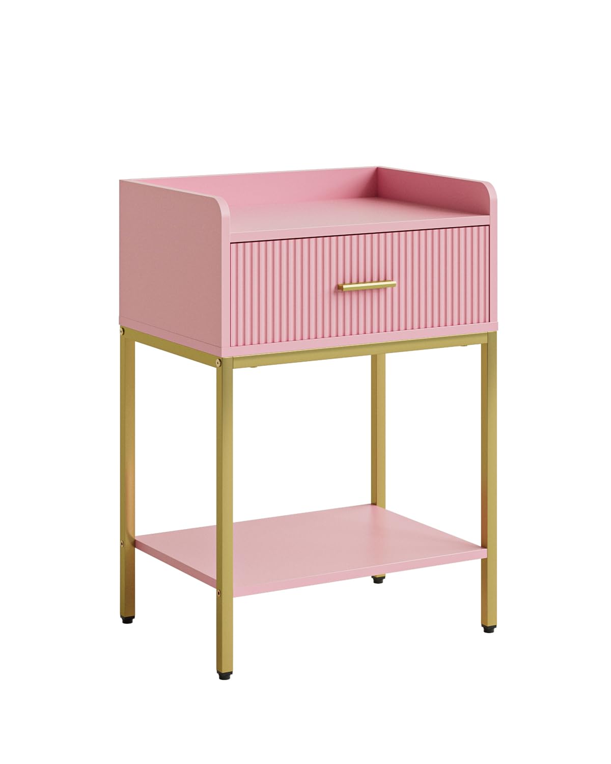 Apetaccat Nightstand, 3-Tier Bed Side Table, Small End Table, Night Stand with Open Shelf and Drawer, Bedside Table for Bedroom, Living Room, Pink