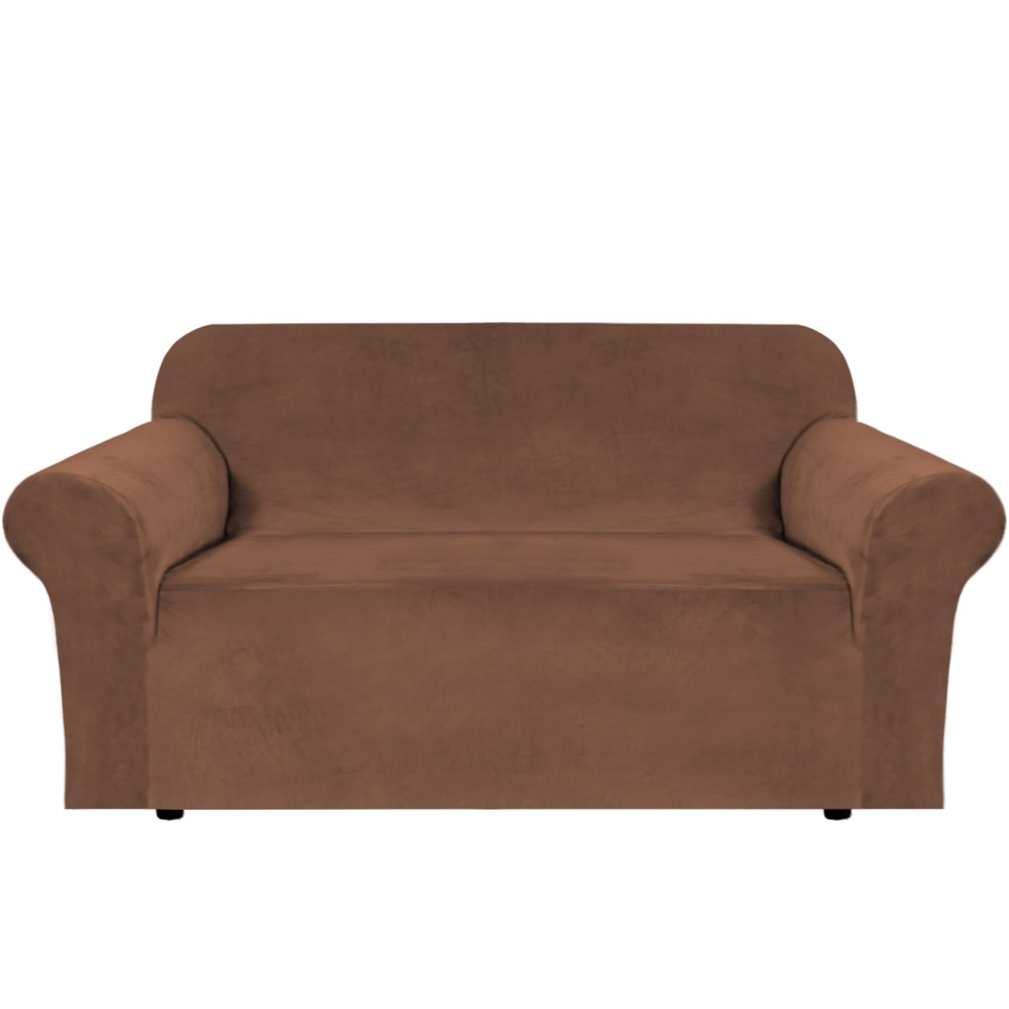 H.VERSAILTEX Stretch Velvet Loveseat Covers for 2 Cushion Couch Covers for Living Room Sofa Covers Slipcovers with Non Slip Straps Bottom, Ultra Thick Comfy Velour (Width 58"-72", Caramel Cafe)