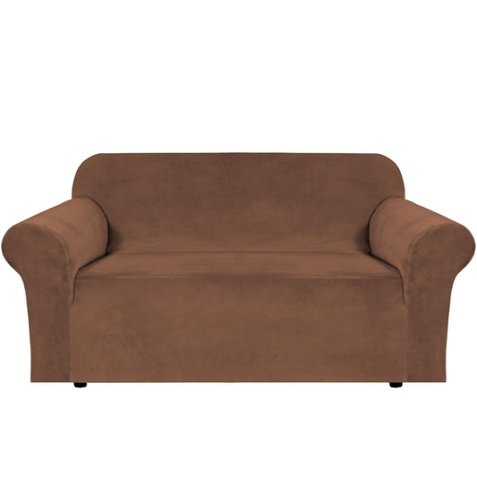H.VERSAILTEX Stretch Velvet Loveseat Covers for 2 Cushion Couch Covers for Living Room Sofa Covers Slipcovers with Non Slip Straps Bottom, Ultra Thick Comfy Velour (Width 58"-72", Caramel Cafe)