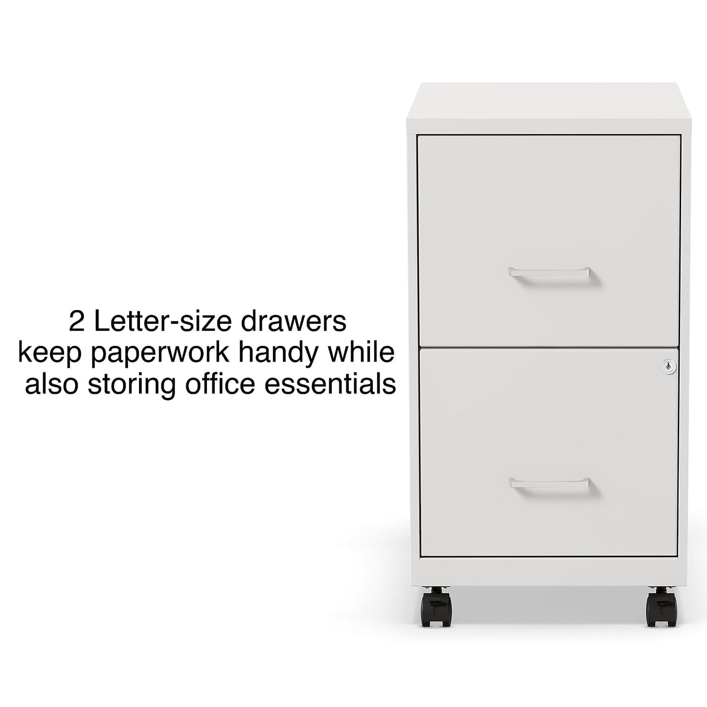 Staples 2-Drawer Vertical File Cabinet, Letter Size Documents, Lockable & Mobile, 18.9" D x 14.3" W x 26.3" H, White
