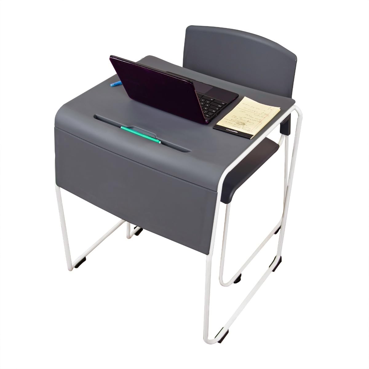 LUXOR - STUDENT-STK1PK Luxor Lightweight Stackable Student Desk and Chair Slate Gray / White
