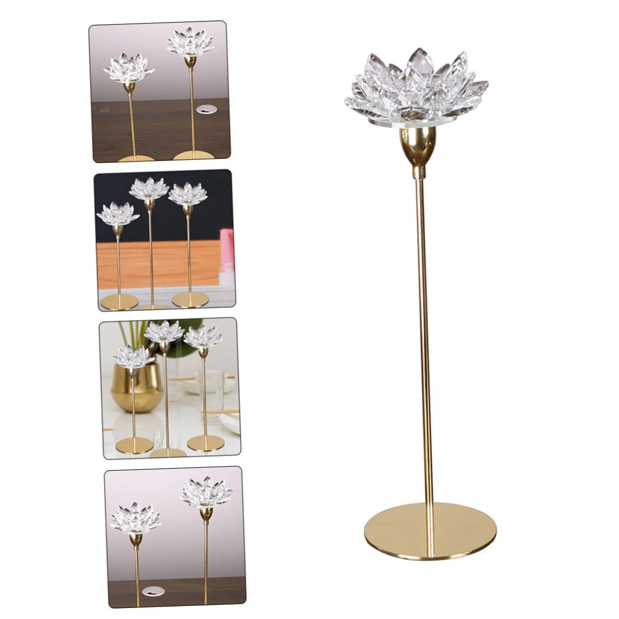 NUOBESTY Modern Small Metal Candle Stand Crystal Lotus Candlestick Holder Romantic Wedding Dining Room Decor