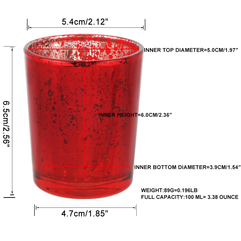 BTGLLAS 24pcs Red Glass Tea Light Holders - Votive Candle Holders Bulk for Weddings Events - Glass Votives for Wedding Centerpieces, Christmas, Thanksgiving - Candle Accessories Decor (24, Red)