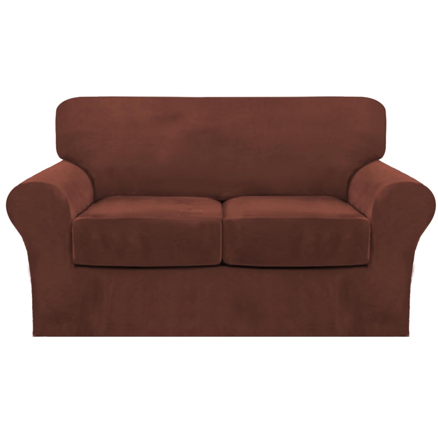 FantasDecor 3 Piece Sofa Covers Velvet for 2 Cushion Couch Stretch Loveseat Slipcover with Individual Seat Elastic Furniture Protector for Pets (Loveseat, Burnt Brick)