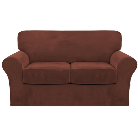 FantasDecor 3 Piece Sofa Covers Velvet for 2 Cushion Couch Stretch Loveseat Slipcover with Individual Seat Elastic Furniture Protector for Pets (Loveseat, Burnt Brick)