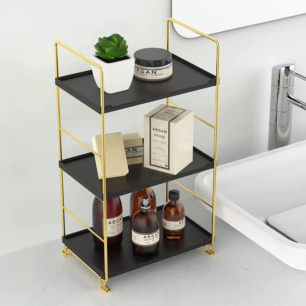 Freestanding Organizer Shelf, 3-Tier Bathroom Countertop Organizer, Makeup Organizer -Corner Storage Shelf, Kitchen Spice Rack,Standing Shelf for Bathroom, Bedroom, Kitchen (Black)