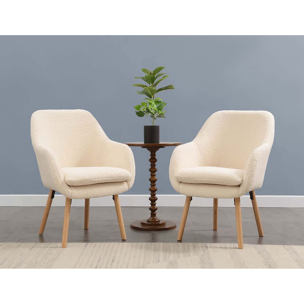 Convenience Concepts Take a Seat Charlotte Wingback Sherpa Accent Armchair 25.25" - Boho Transitional Boucle Lounge Chair for Office, Den, Living Room, Sherpa Cream
