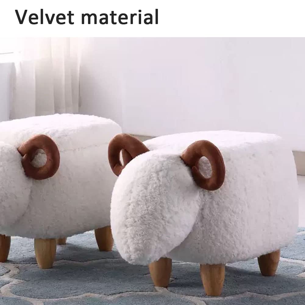 WAYUTO Animal Footstool Storage Upholstered Ottoman Bench Grey Sheep for Living Room Dorm Foot Rest Step Stool Padded Seat Chair Wood Foot Heavy Duty Decorative