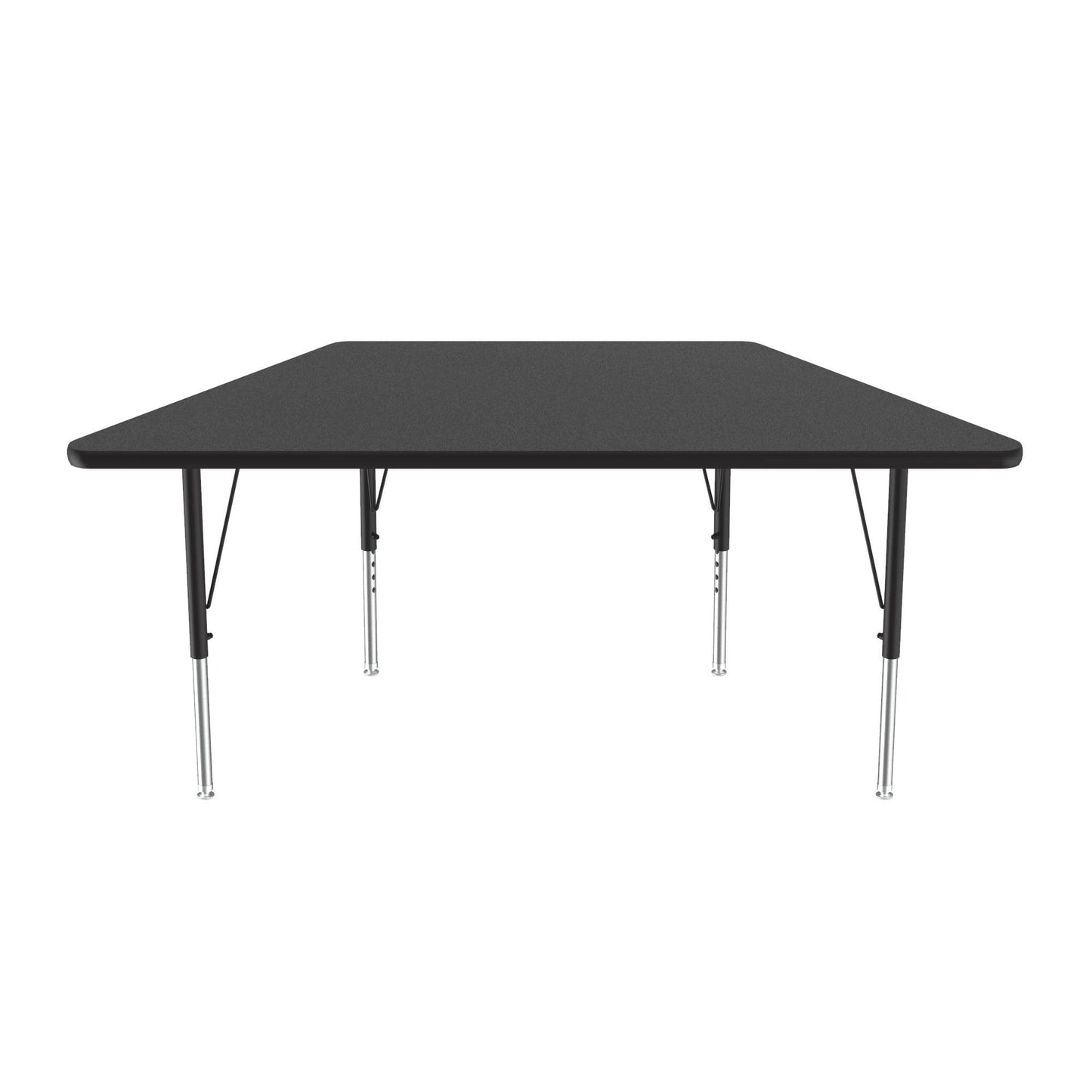 Correll 30"x60" Trapezoid Shaped Econoline Classroom Activity Table, Black Granite Melamine Top, Height Adjustable (19"-29"), Black/Chrome Legs, School Furniture, Made in The USA