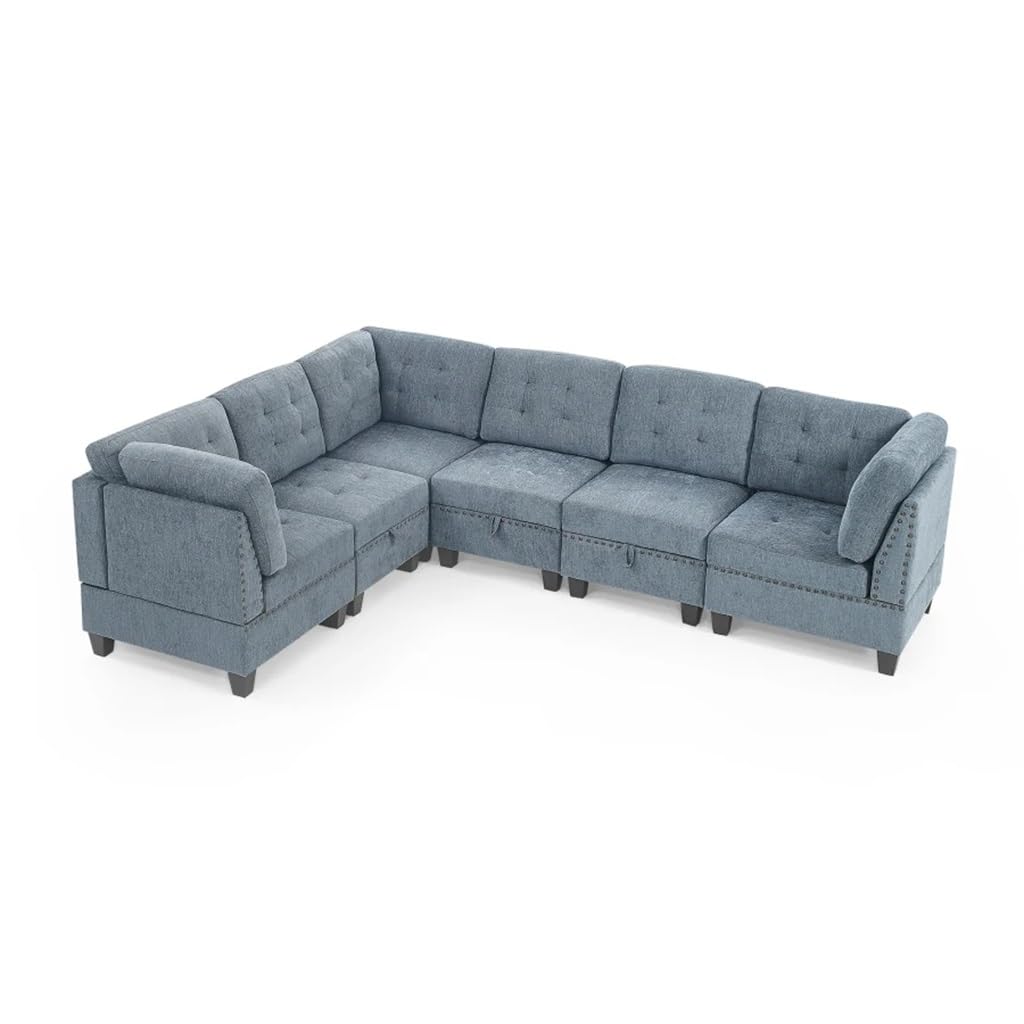 DUYHBAWRS L Shape Modular Sectional Sofa，Includes Three Single Chair and Corner ，Navy Chenille