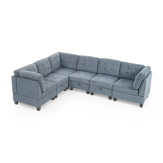 DUYHBAWRS L Shape Modular Sectional Sofa，Includes Three Single Chair and Corner ，Navy Chenille