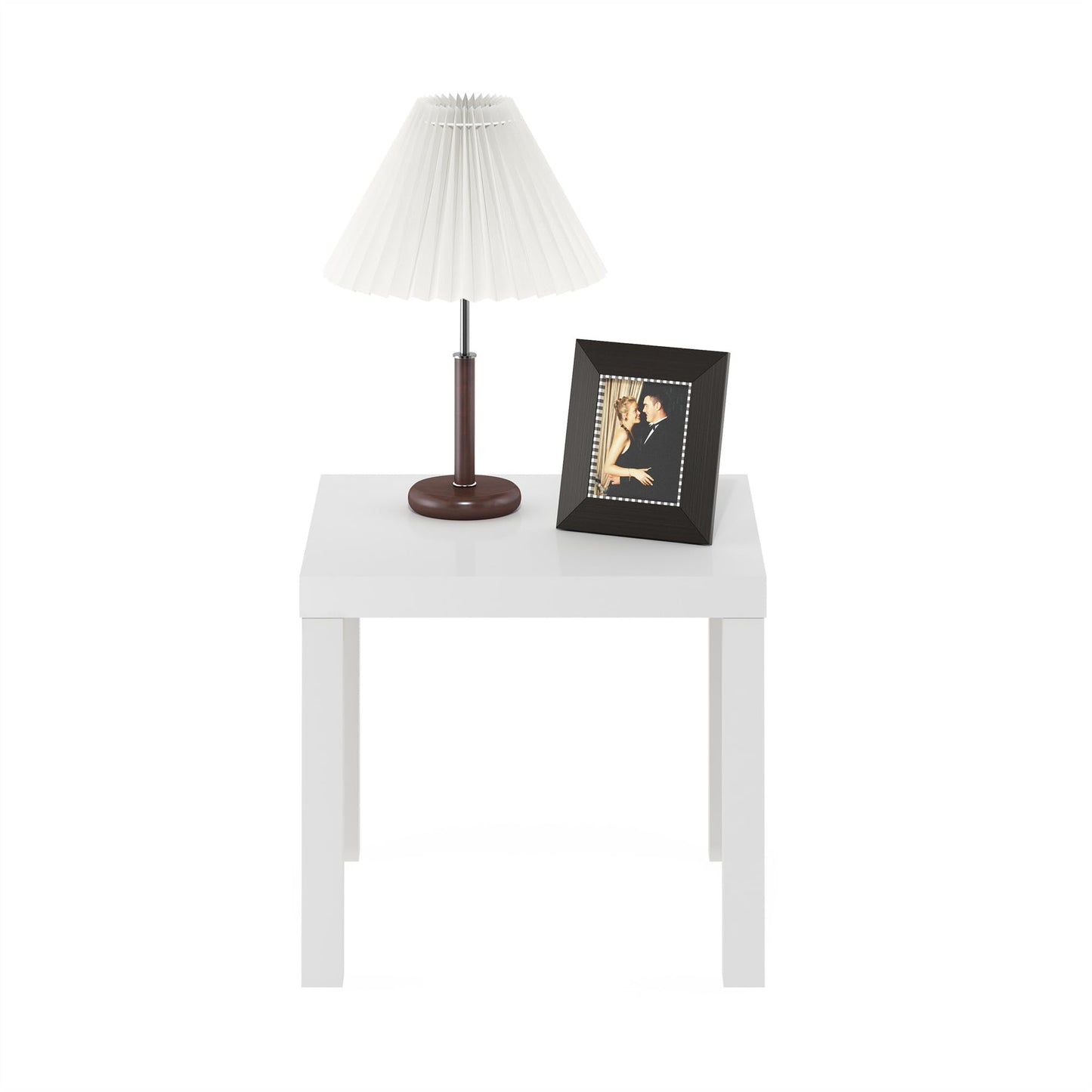 Furinno CLASSIC Side Table, Square Modern End Table with 1.8" Triple Thick Tabletop, Simple Night Stand, Bedside Table, Toolless Assembly, for Living Room, Bedroom, White