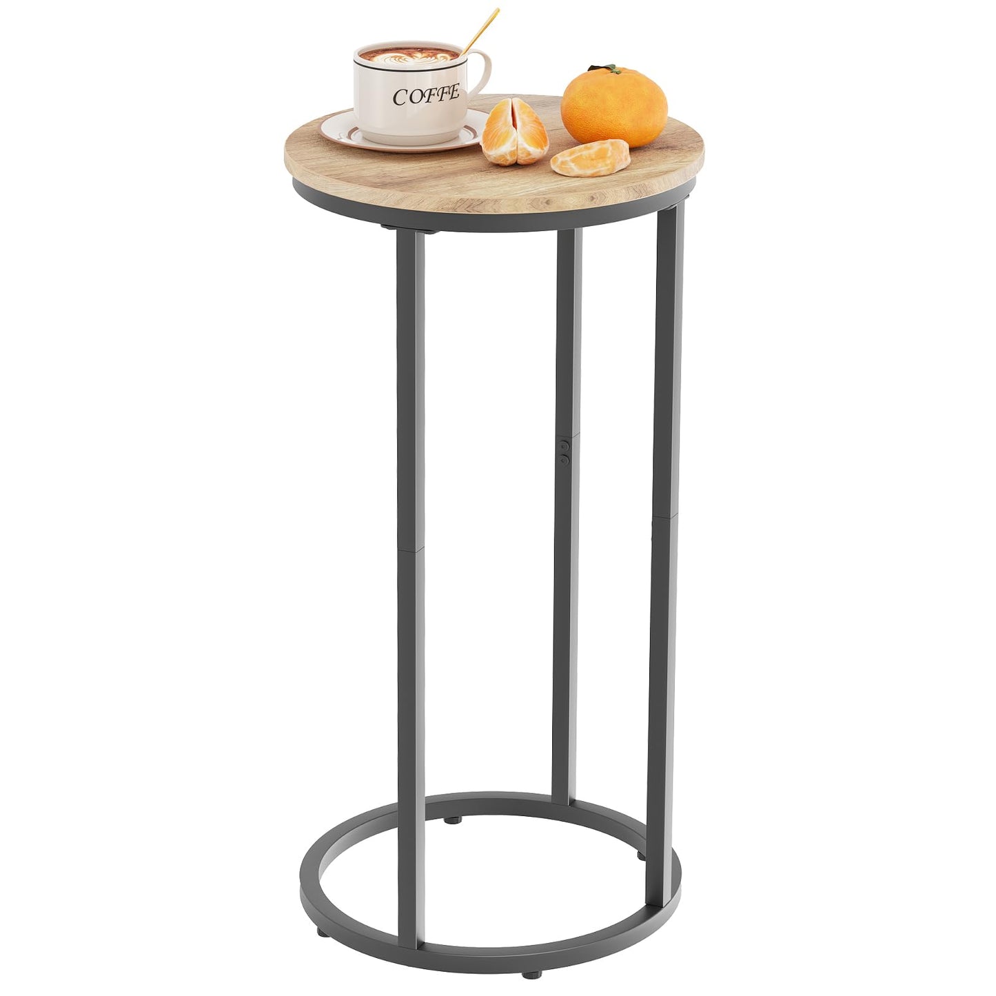 Katrawu C Shaped end Table, Round Side Table for Couch, Small Snack Sofa Table with Metal Frame for TV Tray, Bedroom, Living Room, Bedside (Oak)
