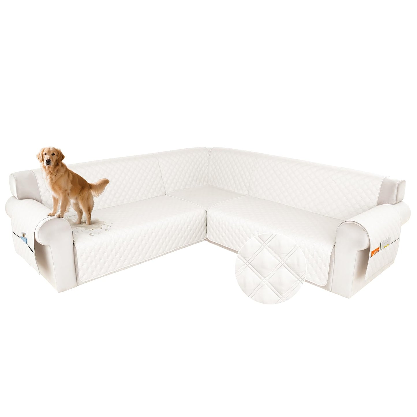 HDCAXKJ Waterproof Sectional Couch Cover L Shaped Sofa Covers Washable Corner Sectional Slipcovers Dog Pet Proof U Shape Furniture Protector with Upgraded Anti Slip Strips (Large, Creamy)