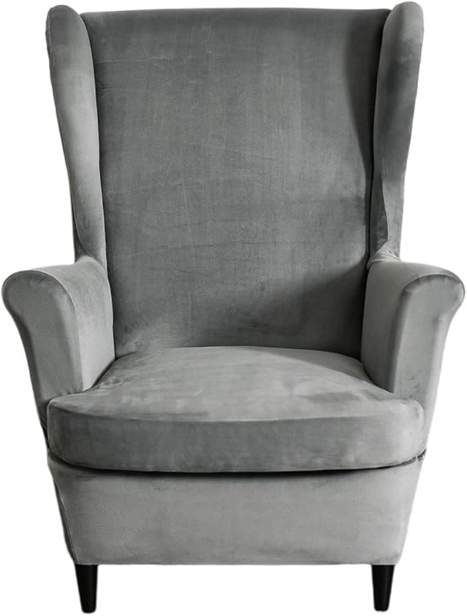 KRFOONN Wingback Chair Cover Slipcovers 2 Piece Stretch Velvet Plush Wing Chair