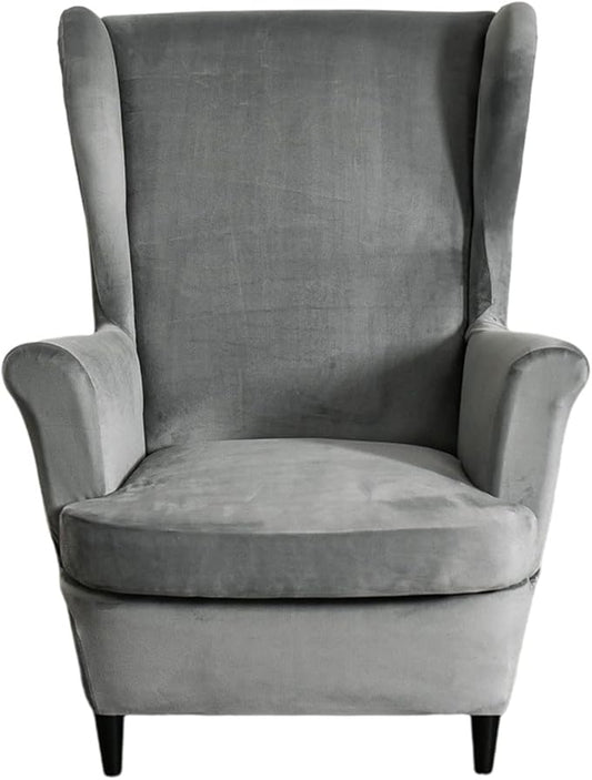 KRFOONN Wingback Chair Cover Slipcovers 2 Piece Stretch Velvet Plush Wing Chair