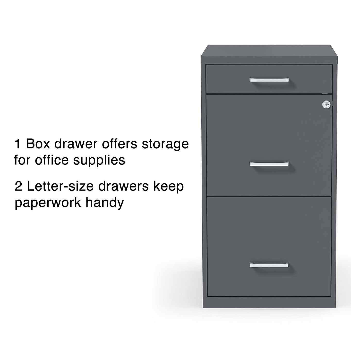 Staples 3-Drawer Vertical File Cabinet, Letter Size Documents, Lockable & Mobile, 18.9" D x 14.3" W x 26.8" H, Charcoal