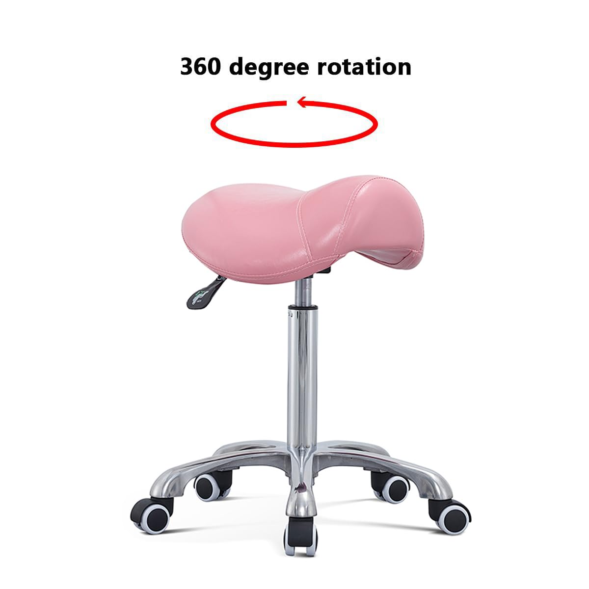 Antlu Saddle Stool Rolling Chair for Massage Clinic Spa Salon Cutting, Saddle Rolling Stool with Wheels Adjustable Height (Pink)
