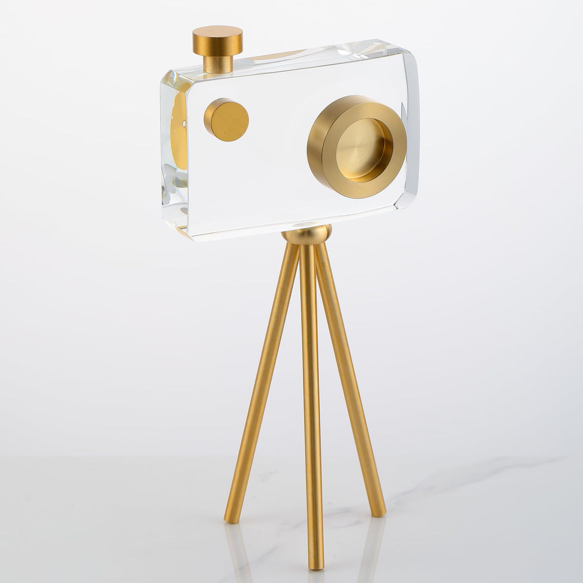 JOASURA Crystal Camera Model Statues- Small Golden with Bracket 3.94x5.12inch 2.2LB,Camera Crafts Collectible Figurine Home Desktop Decoration