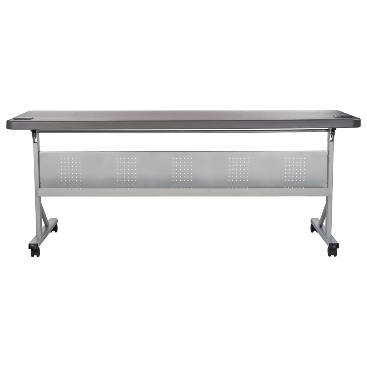National Public Seating 24" x 72" Flip-N-Store Portable Lightweight Rolling Conference Training Table with 2 Grommet Holes - Charcoal Slate