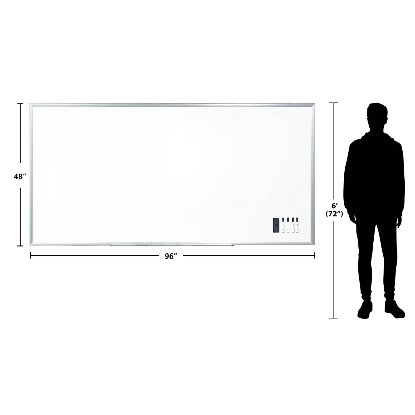 WorkPro™ Porcelain Magnetic Dry-Erase Whiteboard, 48" x 96", Aluminum Frame with Titanium Finish