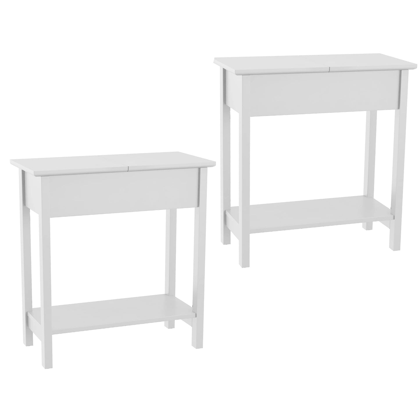 Flip Top Console Table – Set of 2 White End Tables with Hidden Hinged Storage Compartment and Lower Shelf for Living Room or Bedroom by Lavish Home