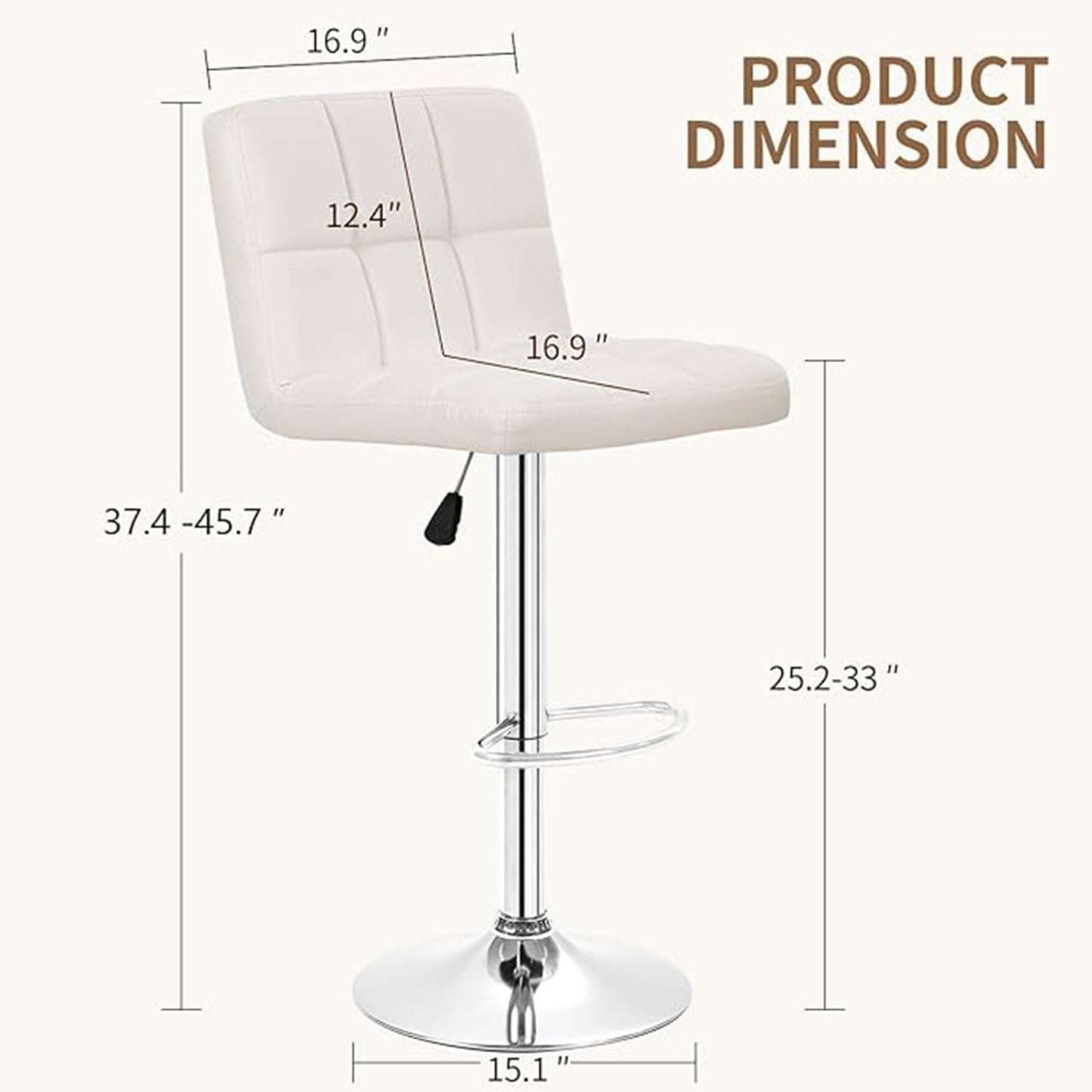 BestOffice Bar Stools Set of 2, Adjustable PU Leather Swivel Barstools, Modern Counter Stools with Back and Footrest, Counter Height Barstools for Bar, Kitchen and Dining Room