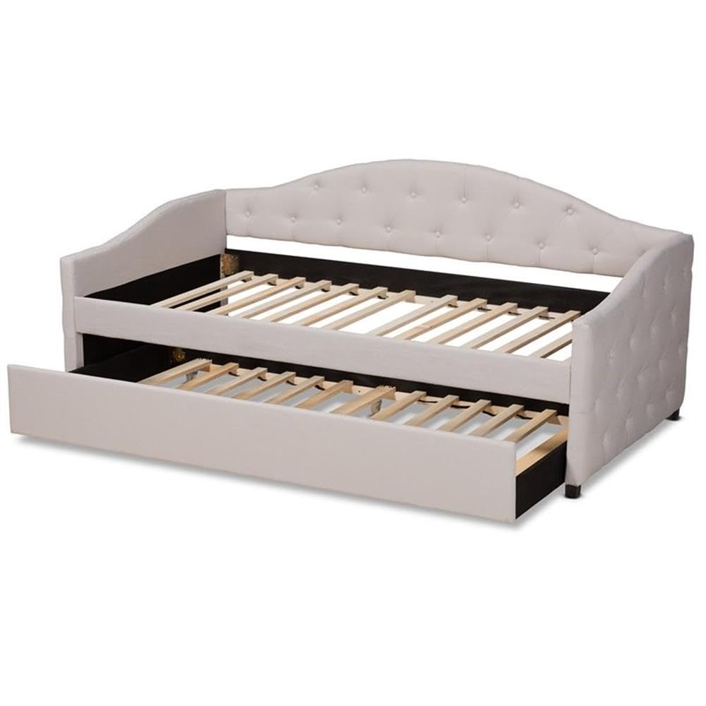 Baxton Studio Becker Modern and Contemporary Transitional Beige Fabric Upholstered Twin Size Daybed with Trundle