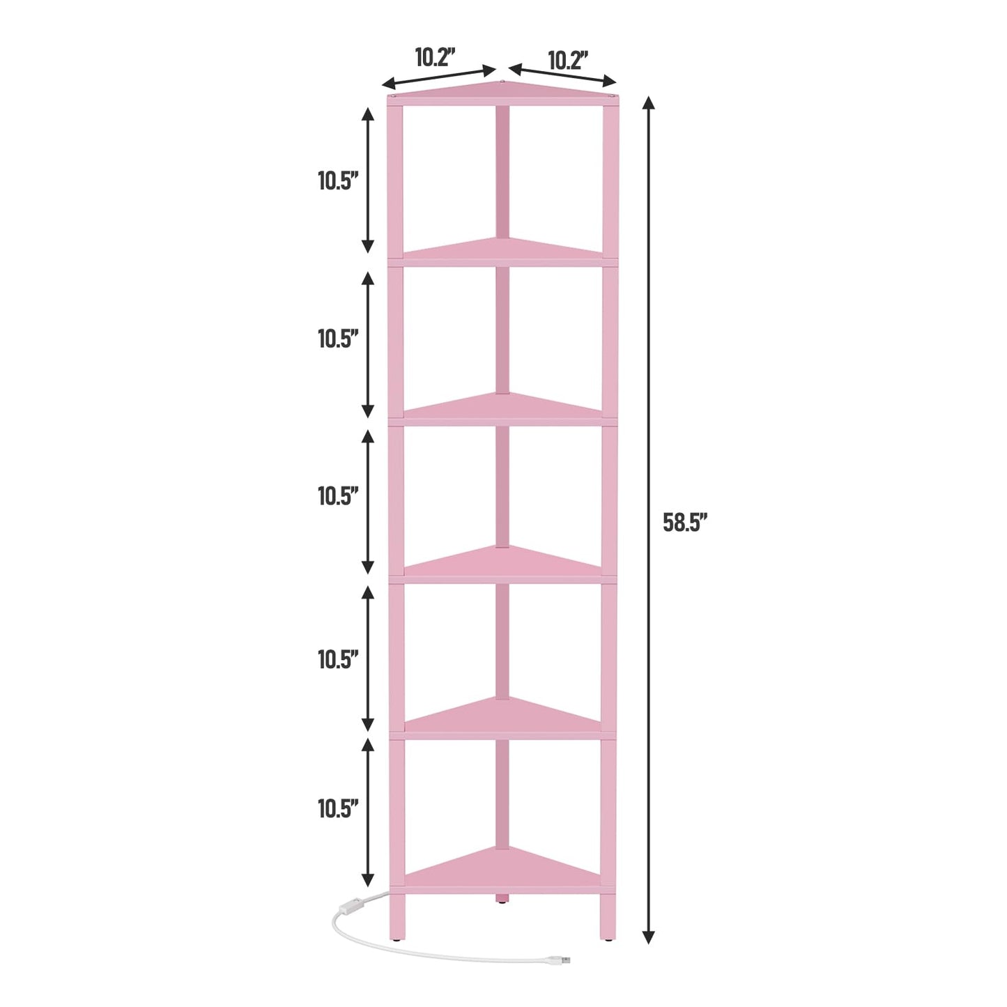 TUTOTAK Corner Shelf with LED Light, 6-Tier Corner Bookshelf for Small Space, Narrow Display Corner Shelf Stand with Storage Rack, for Living Room, Bedroom, Pink BS05BP006L