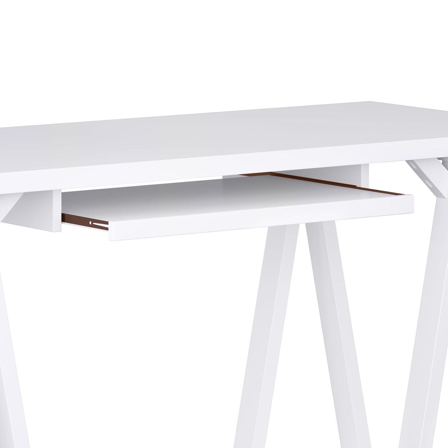 SIMPLIHOME Sawhorse Desk - 60 Inch Wide Solid Wood Writing Desk in White, Modern Industrial Home Office Computer Table for Workspace or Study with Sturdy Sawhorse Base and Integrated Keyboard Tray