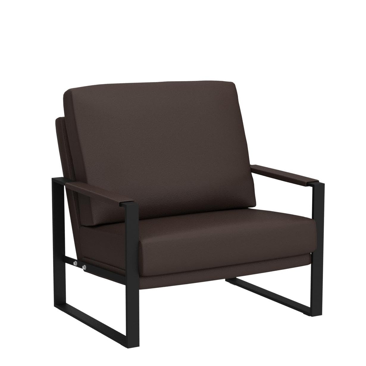 AWQM Modern PU Leather Accent Chair Arm Chair with Extra-Thick Padded Backrest and Seat Cushion Sofa Chairs for Living Room Bedroom, 105 Degree Slant Back, Non-Slip Adsorption Feet-Brown（Set of 1）