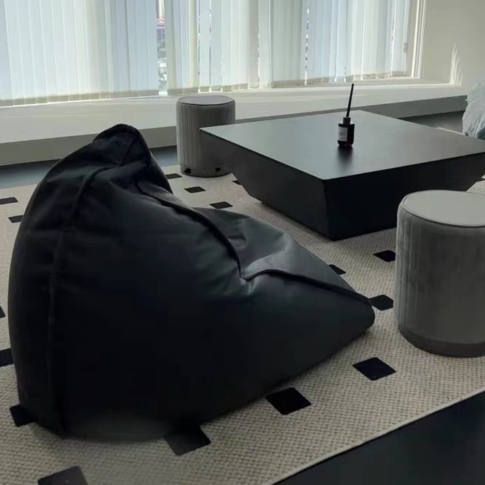 SXBCyan Big Luxury Triangle Pouf Cover Faux Leather Bean Bag Cover No Filler Floor Seat Beanbag Chair Pouf Ottoman Single Sofa Furniture (Color : Black, Size : Empty Pouf Cover)